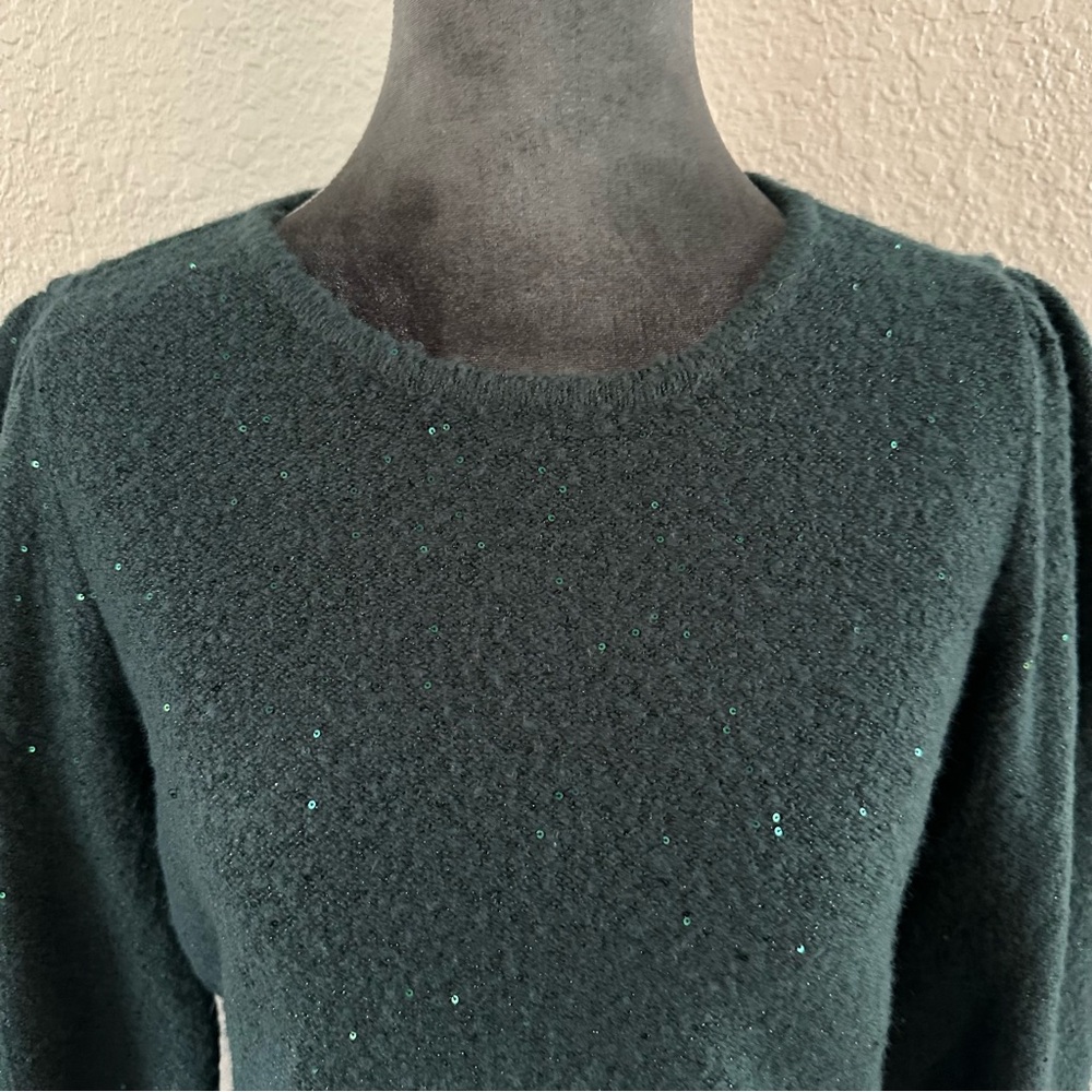 Chico's Green Crewneck Sweater with Metallic Detail | Size 4 | Holiday Style - Picture 2 of 7